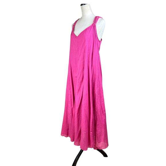 Garnet Hill Hot Pink Crinkle Gauze 100% Cotton Maxi Dress Long Beachy Coverup - Picture 2 of 13
